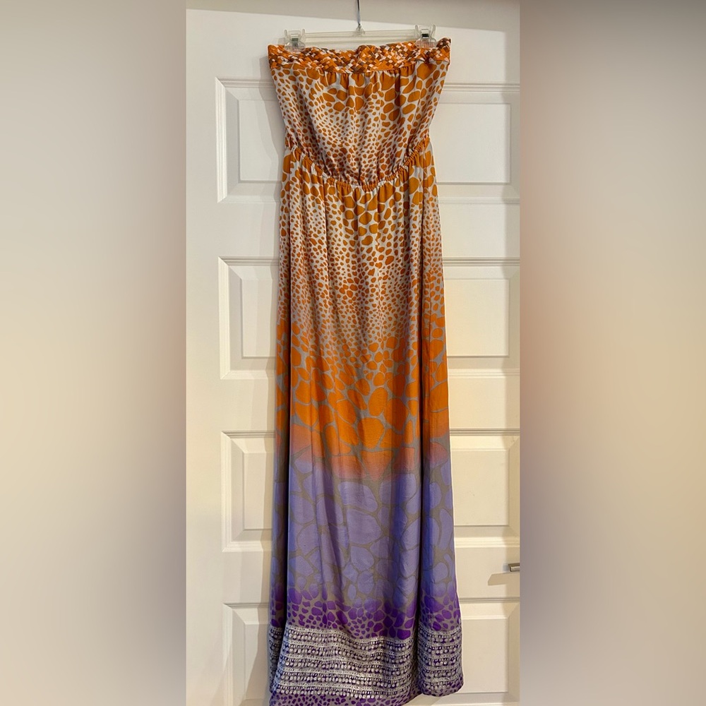Charlie Jade Silk Strapless Maxi Dress Size Small